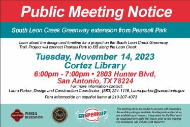 Public Input Meeting: South Leon Creek Greenway extension from Pearsall Park