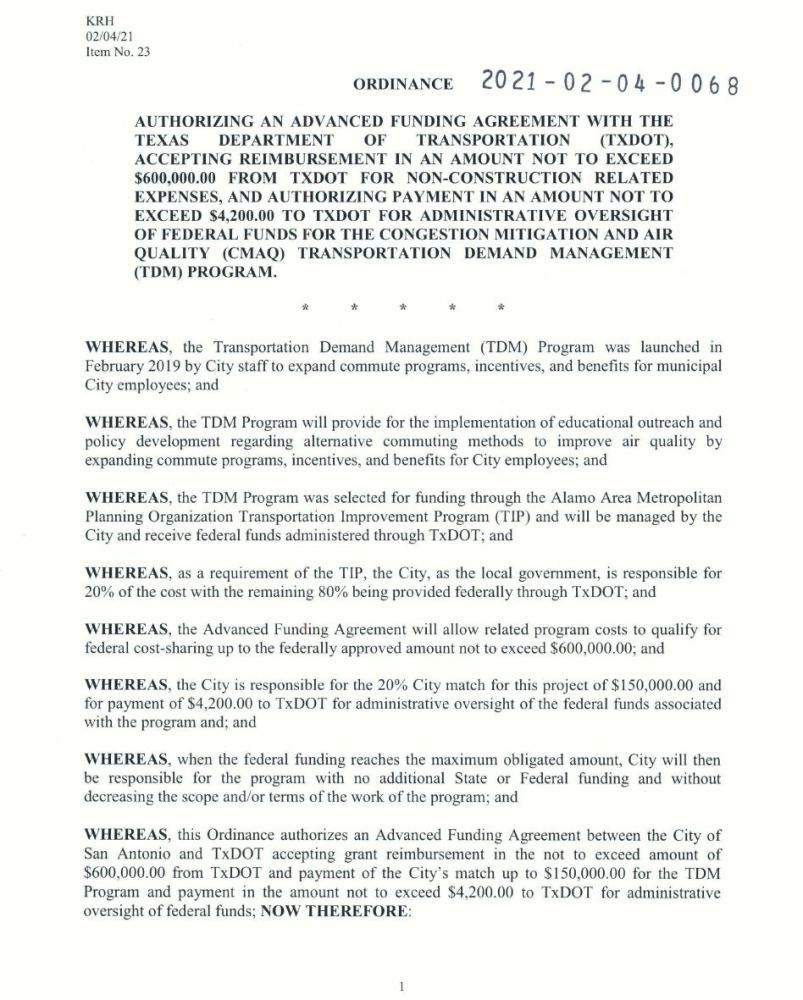 image of Council Resolution involving Traffic Demand Management