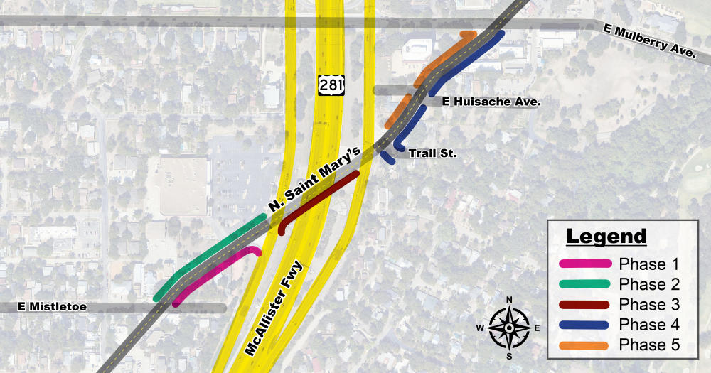 Project limits map: N. St. Mary's Sidewalks Phases