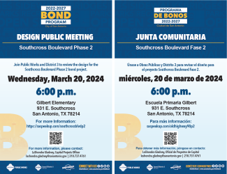 Design Public Meeting for 2022-2027 Bond Project: Southcross Boulevard Phase 2