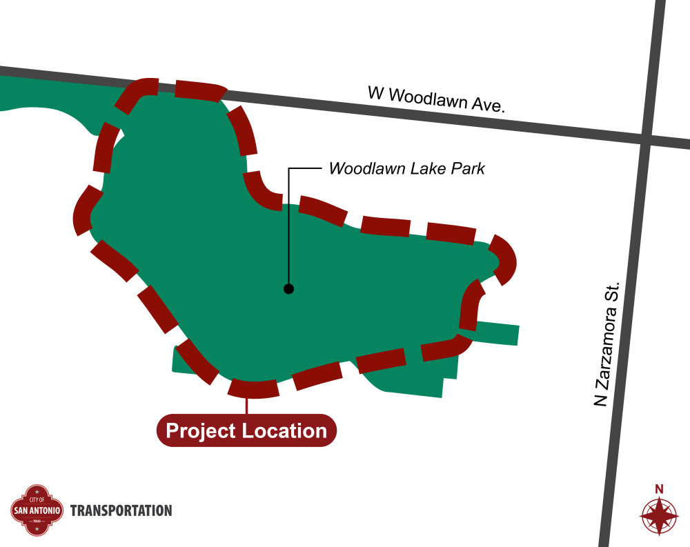 image of a proposed route of bike lanes around Woodlawn Lake