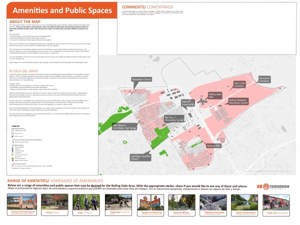 Focus Areas and Amenities & Public Spaces Using the interactive map please select the appropriate pin and place it (drag and drop) on the map where you would like to see that type of amenity or public space feature. The map depicts the boundary for the entire Roling Oaks Regional Center. You may zoom into the map and place pins anywhere within the Plan Area and share your thoughts by typing in the comments section.