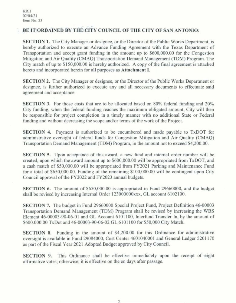 image of Council Resolution involving Traffic Demand Management