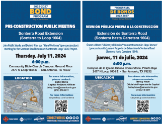 2022-2027 Bond Project: Sonterra Road Extension (Sonterra to Loop 1604) Pre-construction Public Meeting 