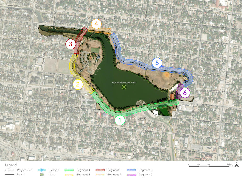 map of Woodlawn Lake and the bike lanes around it that are proposed for improvements